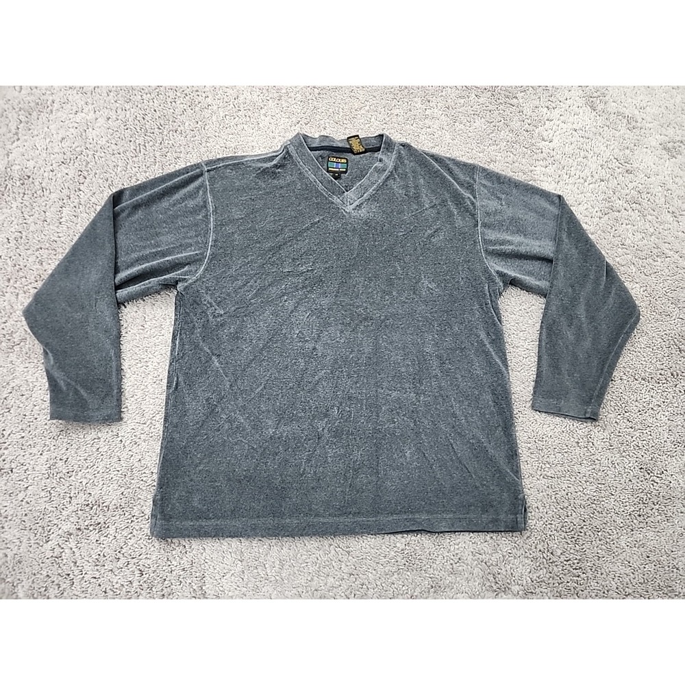 Vintage Colours Alexander Julian Pullover Mens M Gray Velour V-Neck Retro 90s